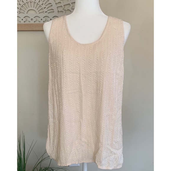 Joie Starleen Scoop Neck Beaded Tank Large cream - Picture 2 of 12